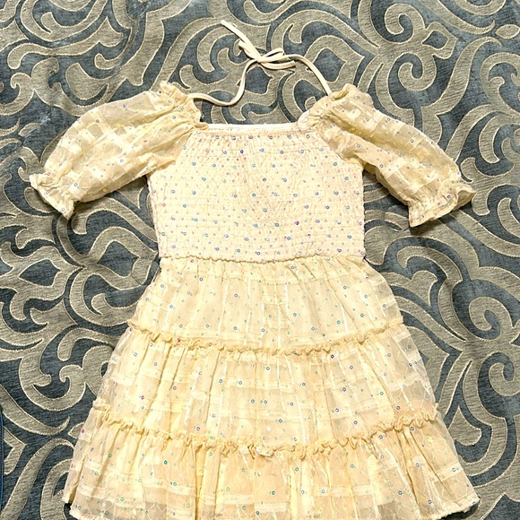Girls 5 Sleeveless Denim Vest & Sequin-Embellished Floral Chiffon Fit-And-Flare - Picture 4 of 5